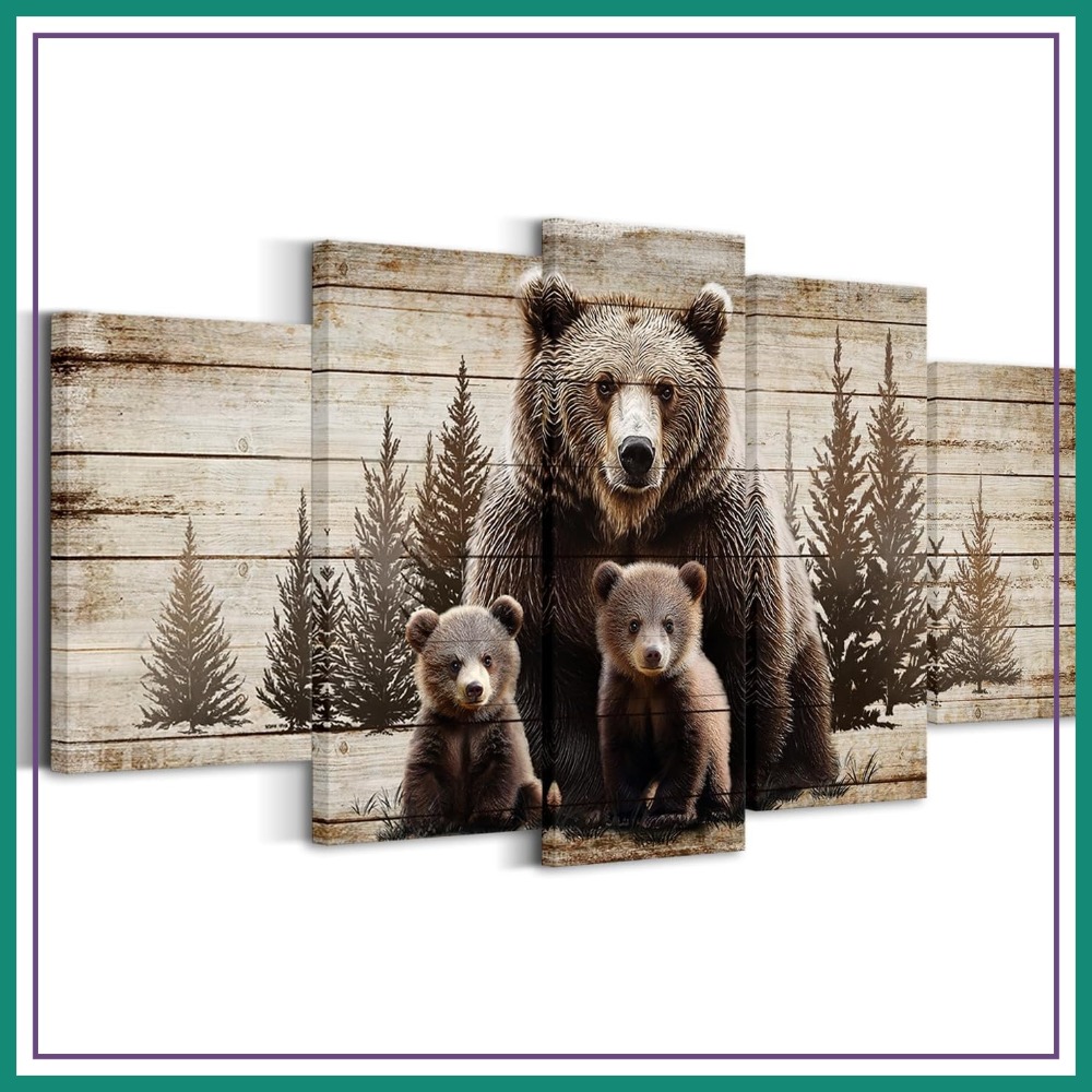 Canvas Wrap Ready - Large 5 Piece Vintage Grizzly Bear