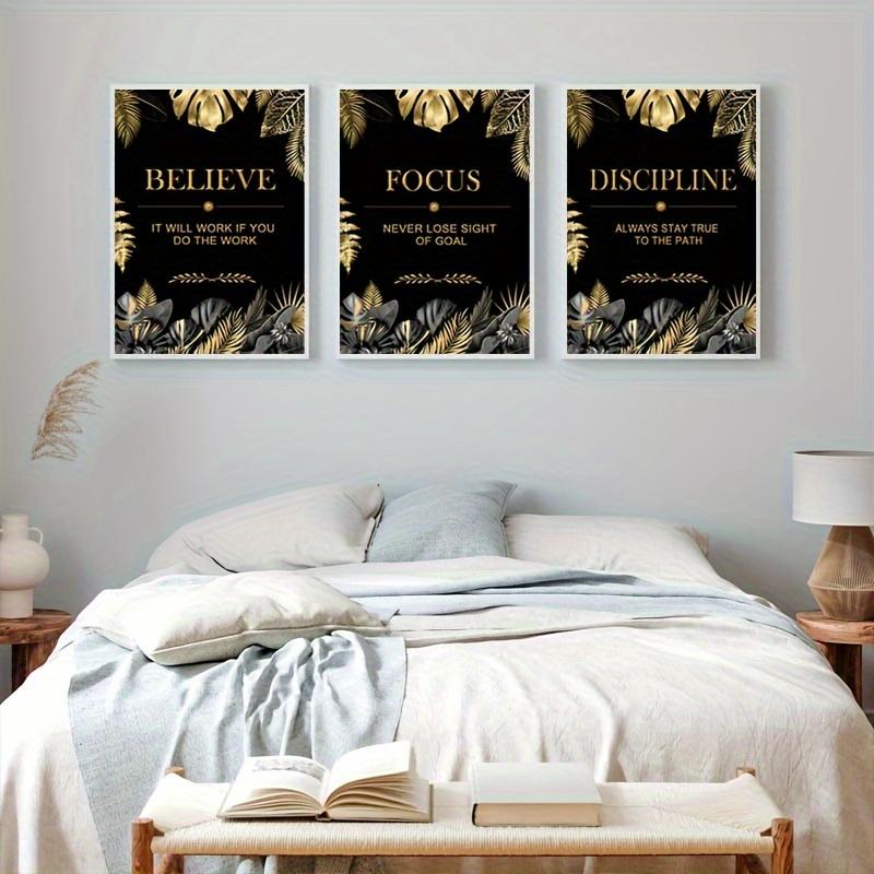 3pcs gold, leaves, text - Mode - Canvas Wrap Ready 리뷰 및 가격