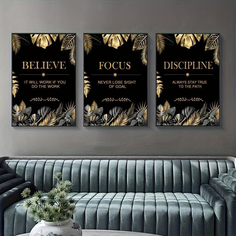 3pcs gold, leaves, text - Mode - Canvas Wrap Ready 리뷰 및 가격