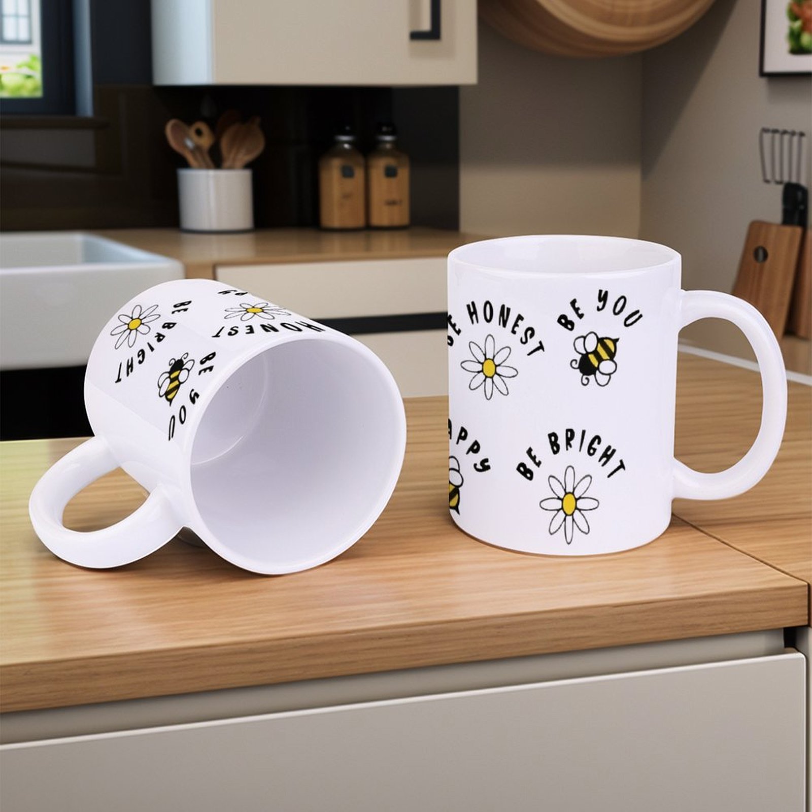 Four Stickers With Bees And Da - Sublimation Mug White 리뷰 및 가격