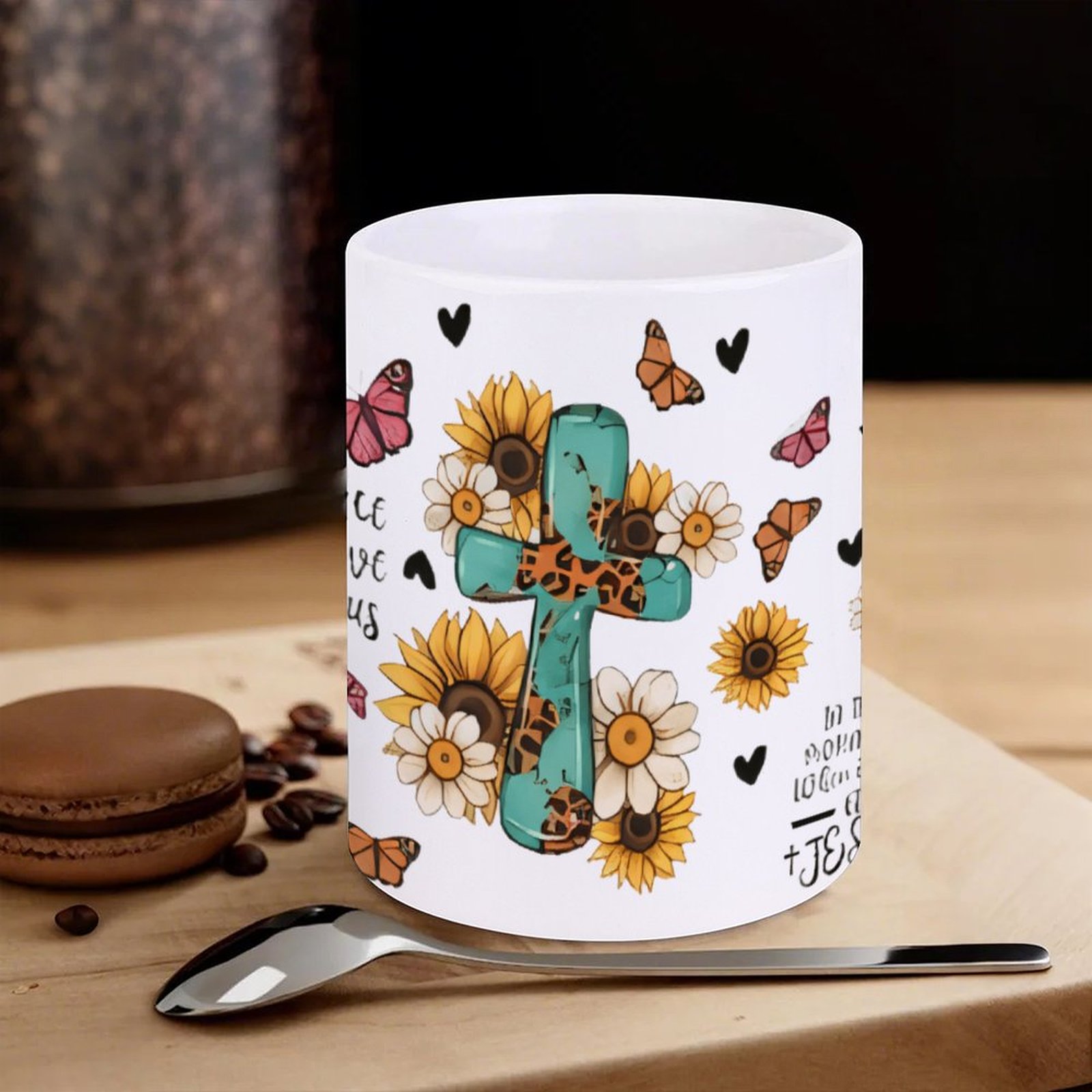 A Cross Surrounded By Sunflowe - Sublimation Mug White 리뷰 및 가격