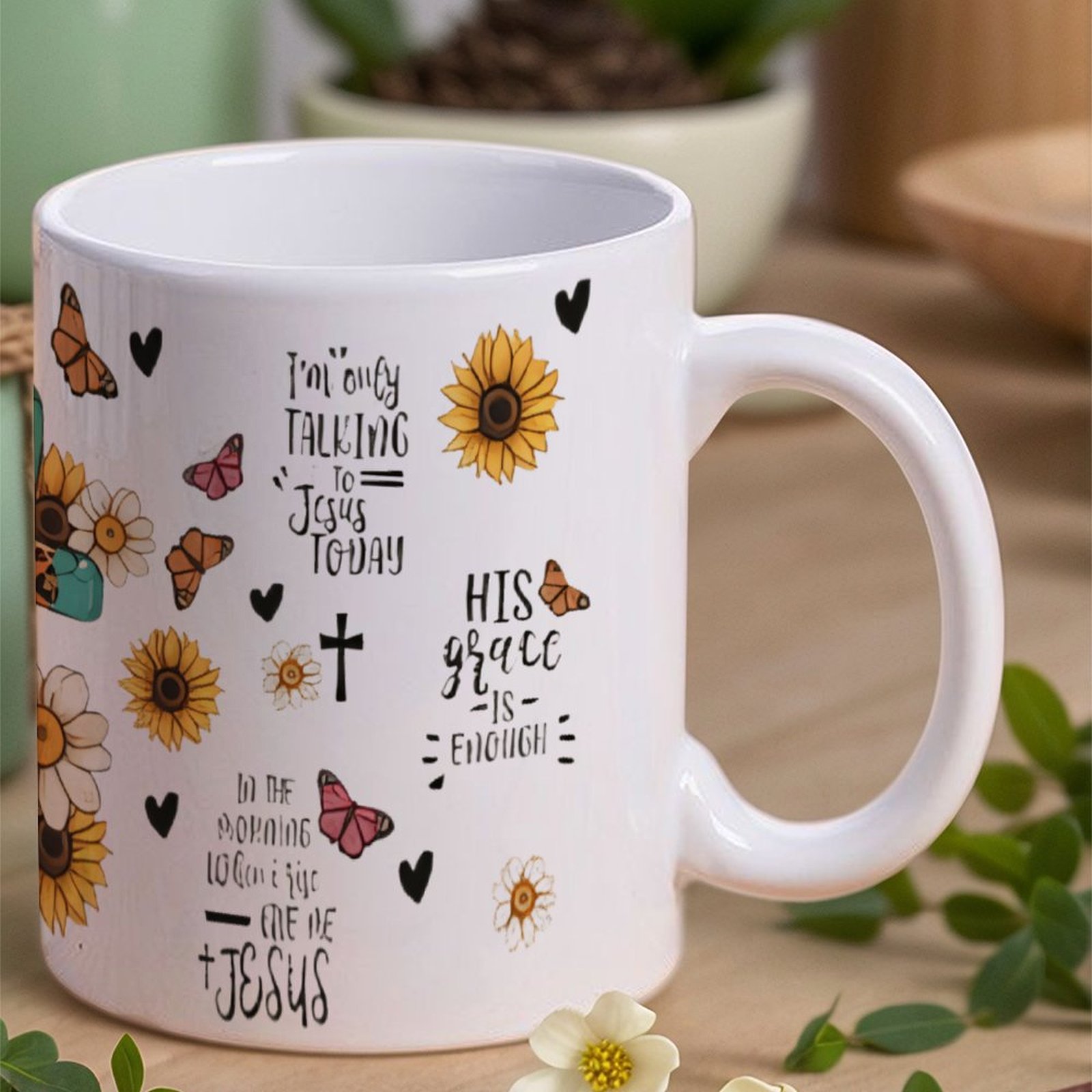 A Cross Surrounded By Sunflowe - Sublimation Mug White 리뷰 및 가격